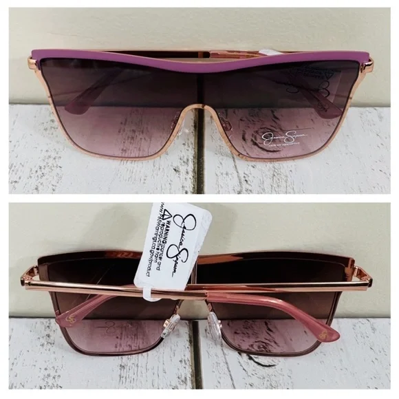Jessica Simpson Rose Gold Metal Frame Square Shield Sunglasses Eyewear J6100 - Picture 1 of 14